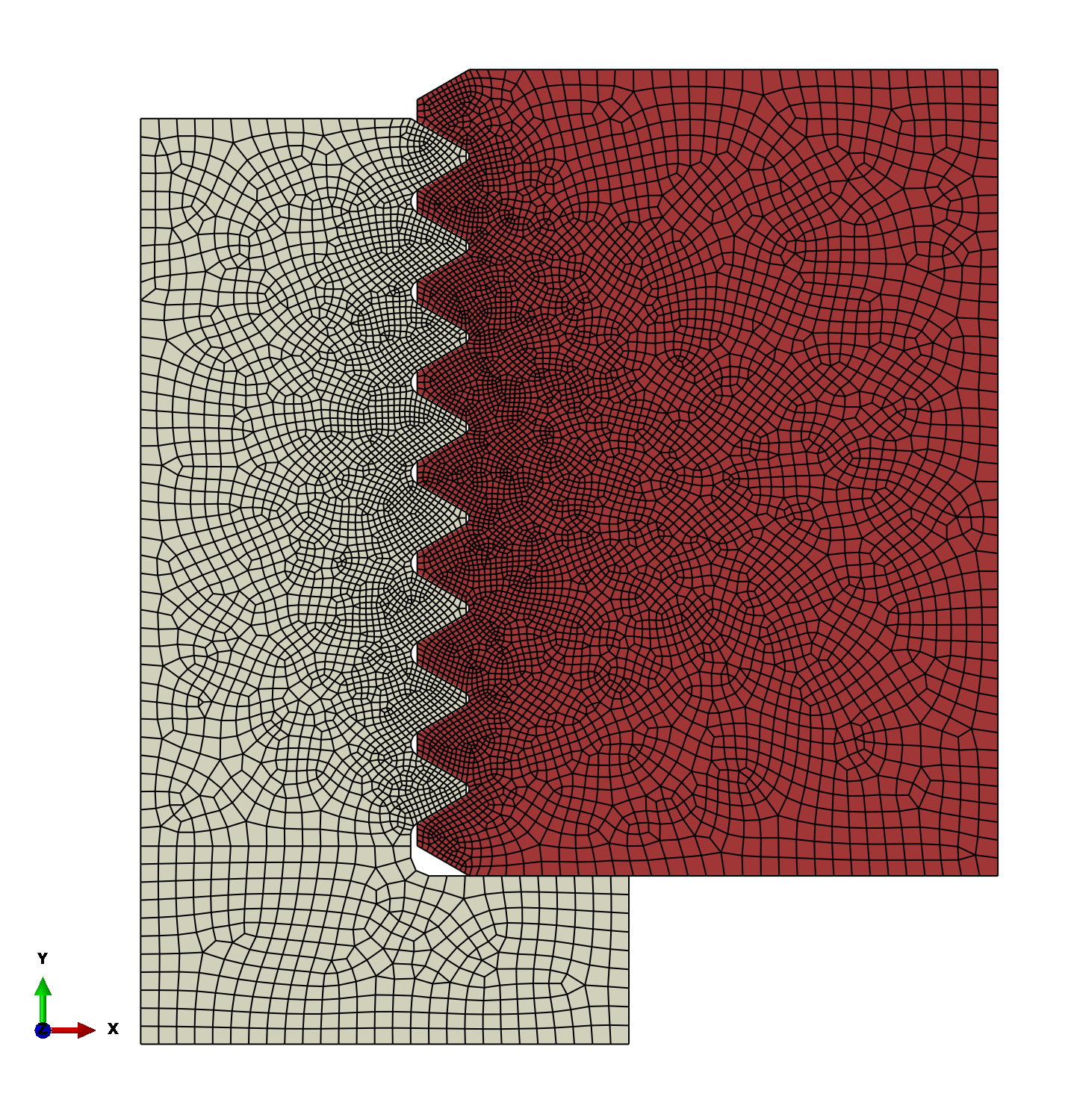 2D Axisymmetric FEA Mesh of Threaded Engagement